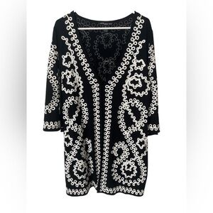 Once Again Plus Size 1X Black White Duster Jacket Topper ,Knee Length Artsy